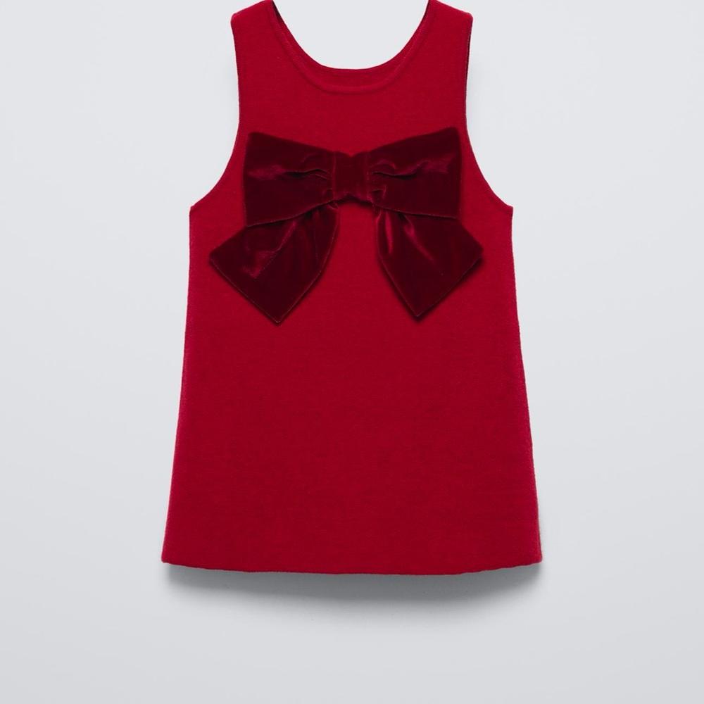 Zara Red Velvet Bow Kids toddler Dress